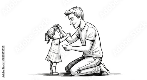 Heartwarming monochrome sketch depicting a father's affection towards his daughter creating a