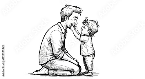 A heartwarming hand-drawn illustration depicting the bond between a father and his son