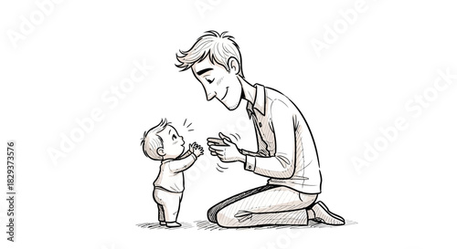 Illustrative father interacting tenderly with his toddler, emphasizing bond and love with detailed