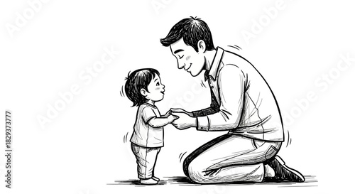 Heartwarming sketch showcasing a father and child bonding through loving interaction and connection