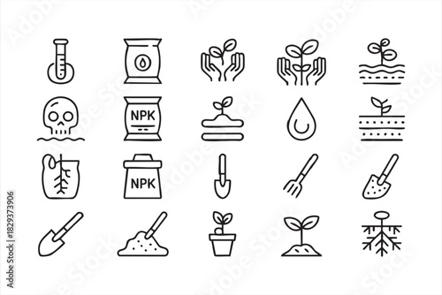 Digital Brain and Neural Network Outline Icons Collection