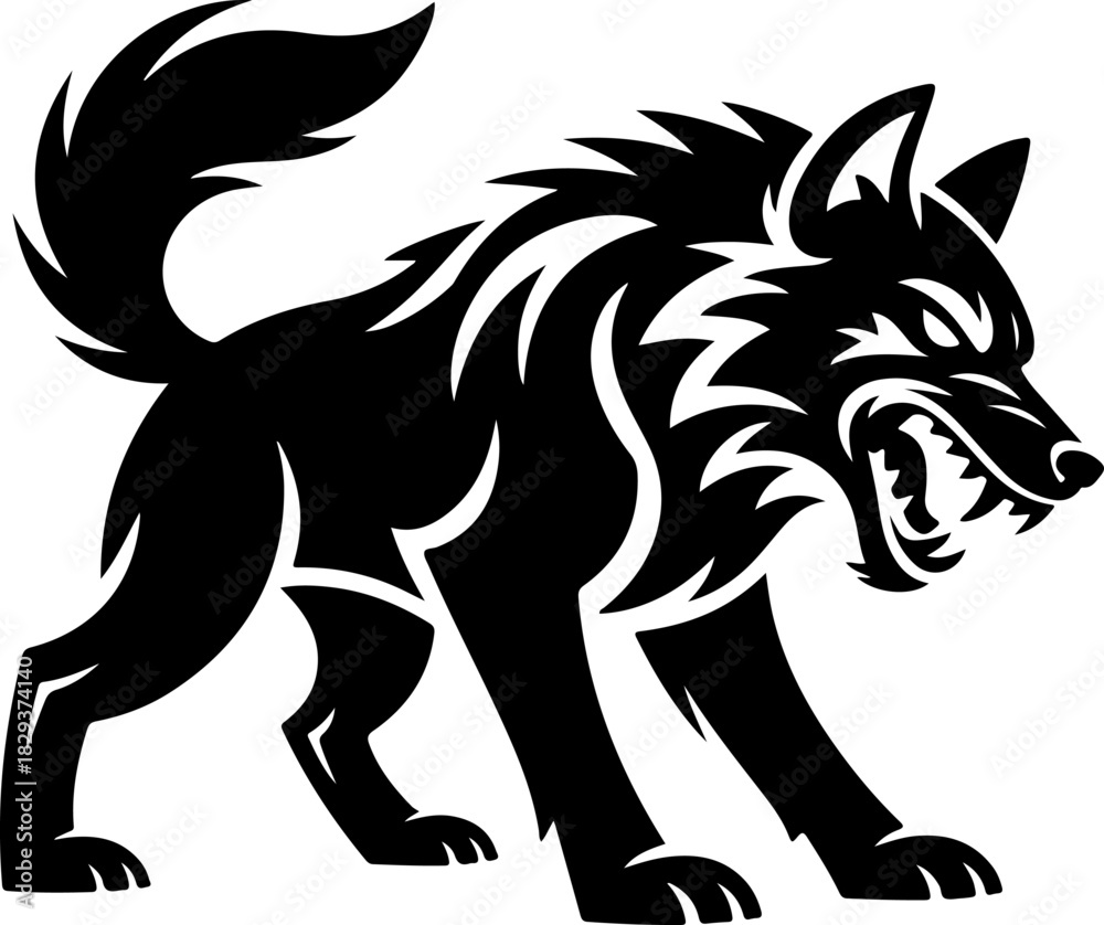 Fototapeta premium snarling wolf silhouette vector illustration