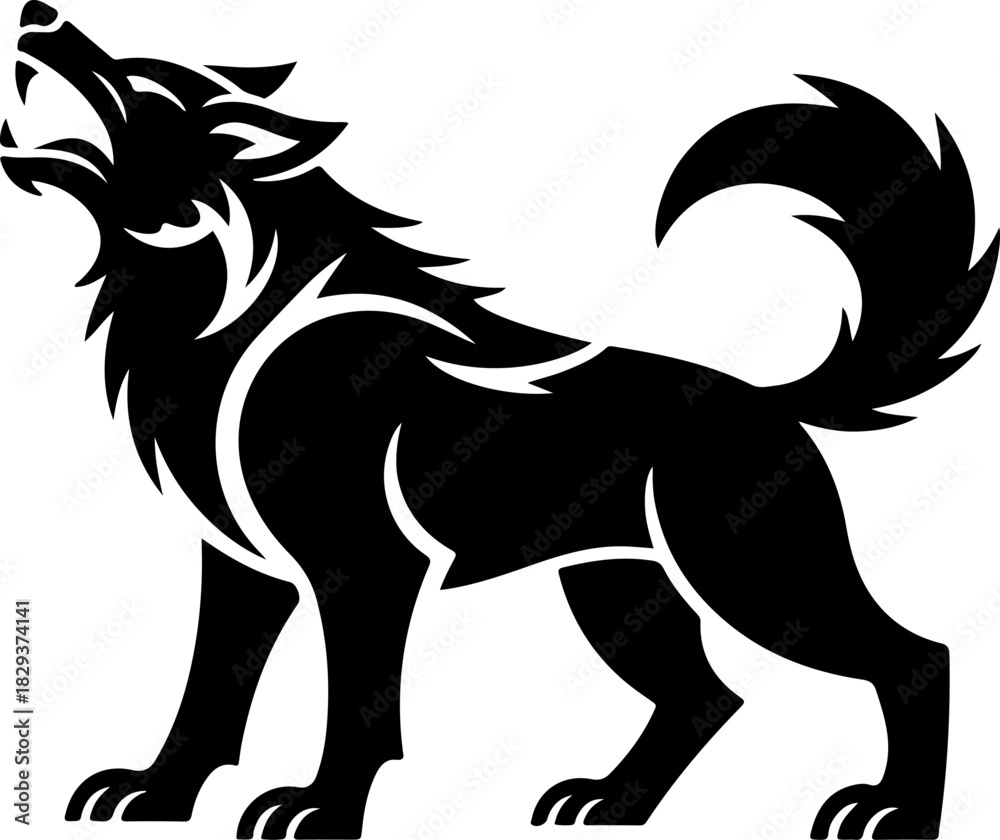 Obraz premium snarling wolf silhouette vector illustration