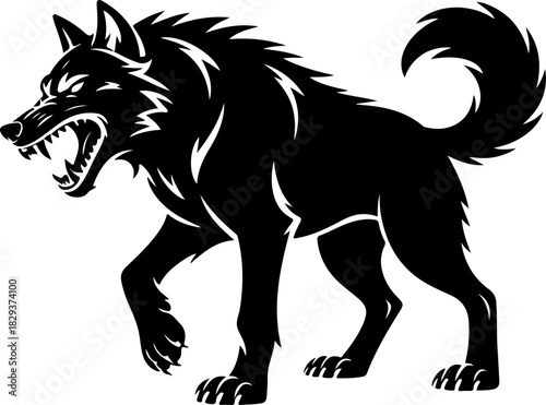 snarling wolf silhouette vector illustration