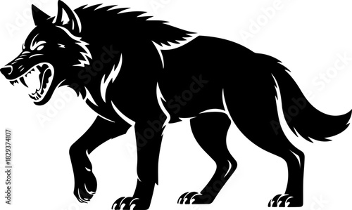 snarling wolf silhouette vector illustration