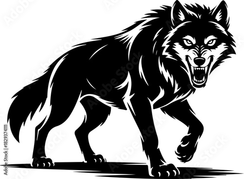 snarling wolf silhouette vector illustration