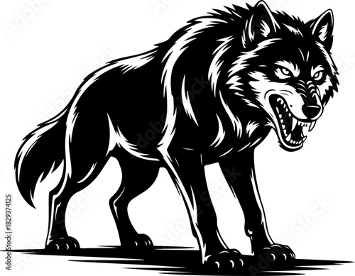 snarling wolf silhouette vector illustration