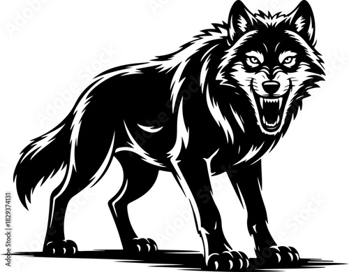 snarling wolf silhouette vector illustration
