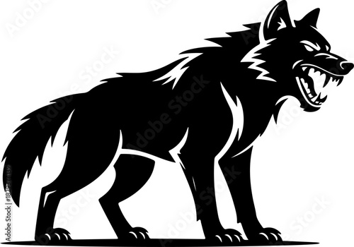snarling wolf silhouette vector illustration