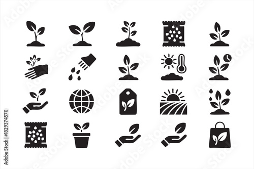 Camping Gear and Mountain Landscape Outline Icons Collection