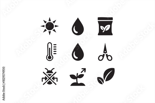 Line Art Cleaning Icons for Housekeeping and Hygiene