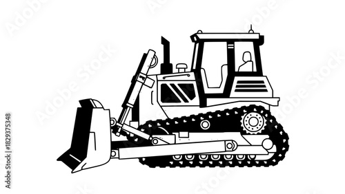 Bulldozer line art illustration heavy construction equipment vector isolated on white background
