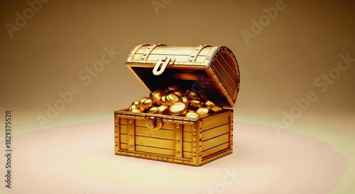 Gleaming golden treasure chest overflowing with shiny coins on a