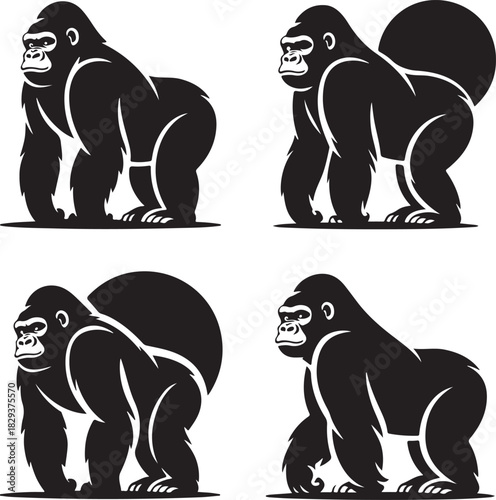 Vector Illustration Set of a Powerful Gorilla Isolated on White Background