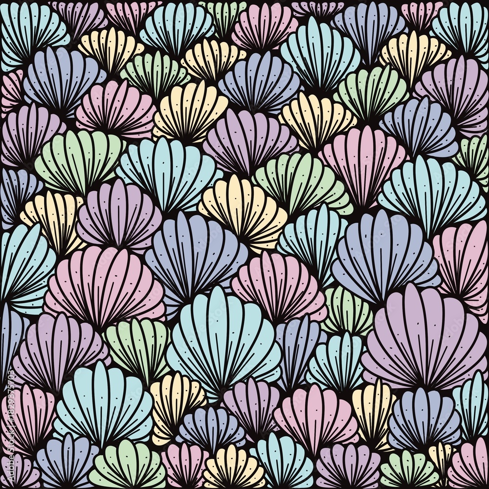 Obraz premium Abstract, Doodle, abstract lines with no fixed form combine to create images, complex patterns, shell motifs, carpet designs, print patterns, wallpaper, fabric, covers.