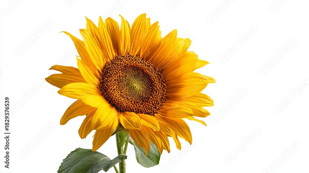 Fototapeta premium Vibrant sunflower blossom against clean white background radiates summertime joy and adds a touch of natural beauty to your designs
