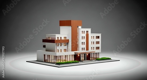 Architectural Model of Modern Building with Brown and White Faca