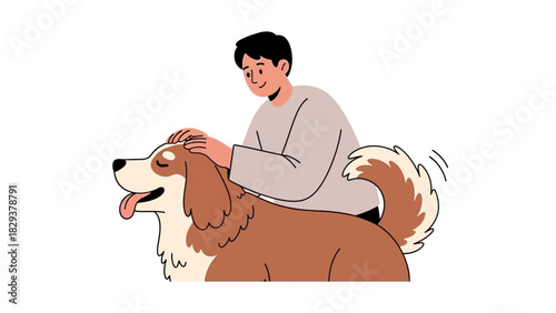 Joyful man lovingly caresses his happy canine companion, a heartwarming illustration of pet ownership and affection