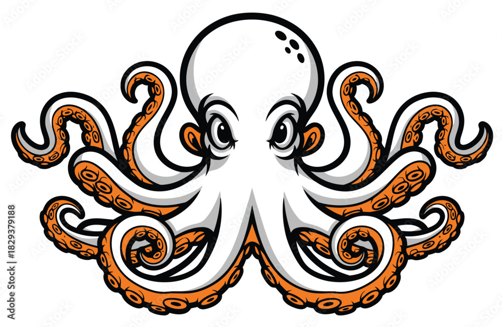 Fototapeta premium Cartoon Octopus with Tentacles Detailed Vector Illustration