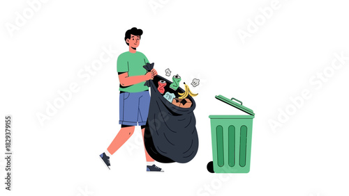 Person Throwing Trash into Bin Eco-Friendly Waste Management