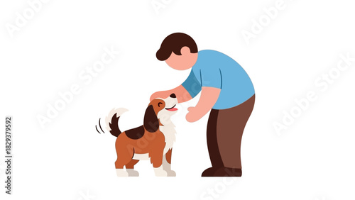Gentle touch of a caring hand petting a happy dog's head with wagging tail