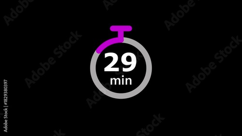 Minimal Countdown Timer on Black Background. 34 to 0 Minutes Countdown Timer.
