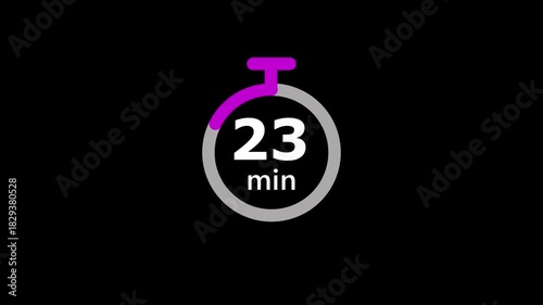 Minimal Countdown Timer on Black Background. 28 to 0 Minutes Countdown Timer.