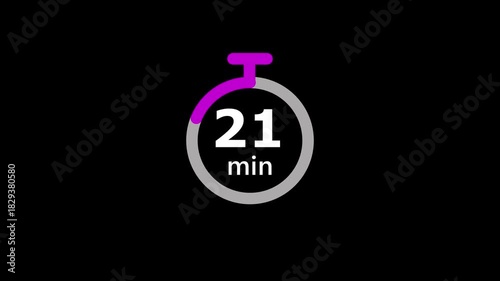 Minimal Countdown Timer on Black Background. 26 to 0 Minutes Countdown Timer.