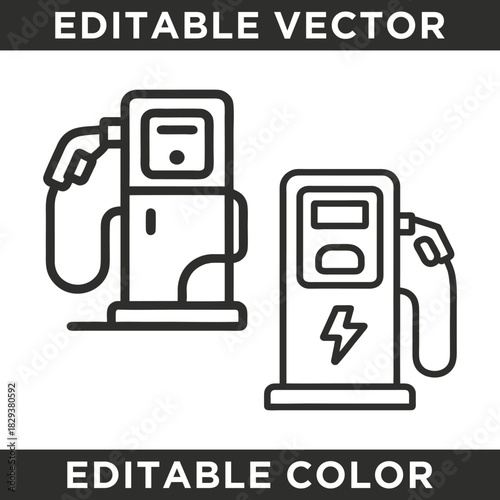 Line art icons of a traditional gas pump and an electric vehicle charging station.