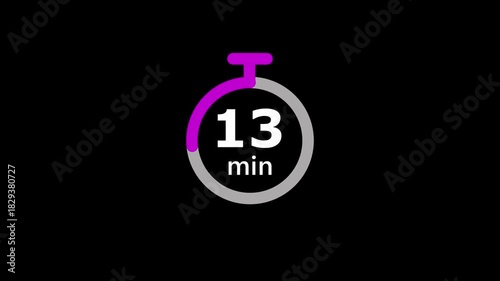 Minimal Countdown Timer on Black Background. 18 to 0 Minutes Countdown Timer.