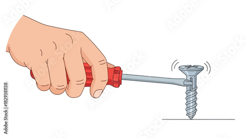 Screwdriver Turning Screw A Detailed Illustration of Manual Assembly and Construction