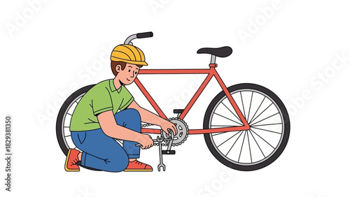 Person repairing a bicycle with a wrench, skilled mechanic fixing a bike's chainring