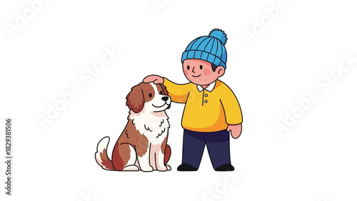 A boy and his dog, a heartwarming illustration of friendship and companionship, perfect for showcasing the bond between humans and animals