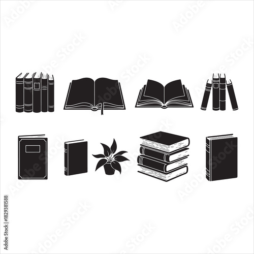 Vintage Book Elements Silhouette Vector Collection.