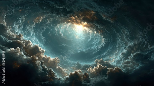 Breathtaking Swirling Cloud Formation Illuminated by Sunlight