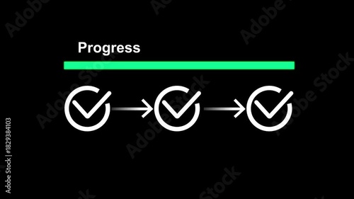 Marking checklist with loading progress bar. Concept of task tracking, project development, management workflow, and monitoring ongoing business progress. 4k video glowing animation