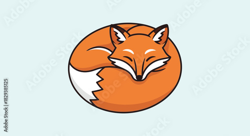 Cute cartoon fox sleeping peacefully curled in a ball.