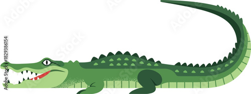 Green cartoon alligator with a wide open mouth showing teeth isolated on a white background.