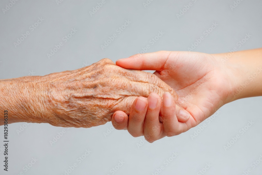 Fototapeta premium Connection Between Generations in a Touching Hand Hold Moment