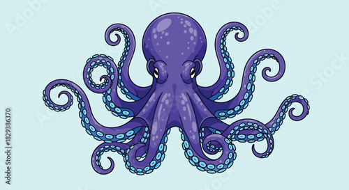 Intricate purple octopus illustration with detailed curling tentacles and suckers.