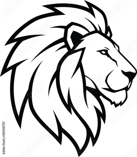 Stylized black and white lion head profile logo design.