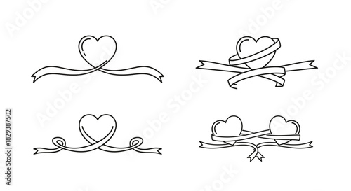 Elegant heart and ribbon decorative elements perfect for invitations, cards, and romantic designs
