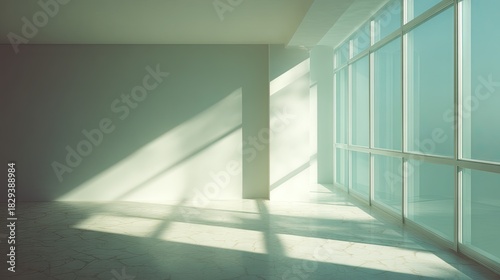 Bright and Airy Minimalist Interior Space with Large Windows and Soft Light Patterns