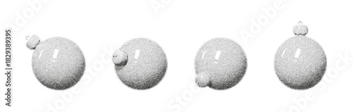 Dotted grainy Christmas holiday balls. Vector collection of holiday balls with rough noisy sand dotted texture isolated on white background. Decorative elements with stipple effect.