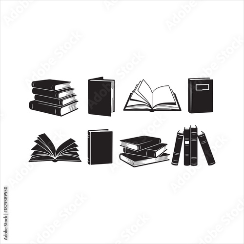 Vintage Book Elements Silhouette Vector Collection.