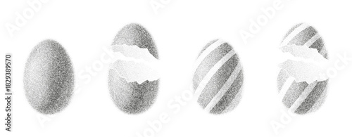 Dotted Grainy Easter Eggs. Vector Easter eggs with gritty texture and holiday pattern. Cracked egg with rough noisy sand dotted texture.