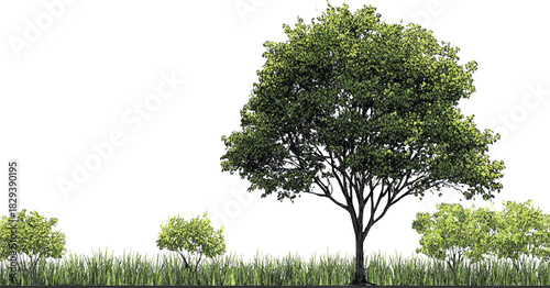 Lush green trees and grass illustration with white background bush nature