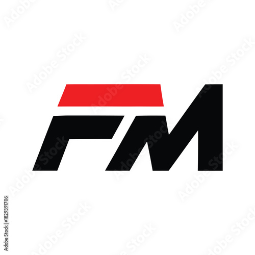 Black and red F M letters logo design on white background abstract geometric shapes vector