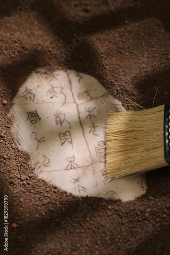 Ancient Oracle Bone Archaeological Discovery with Chinese Characters at Excavation Site
