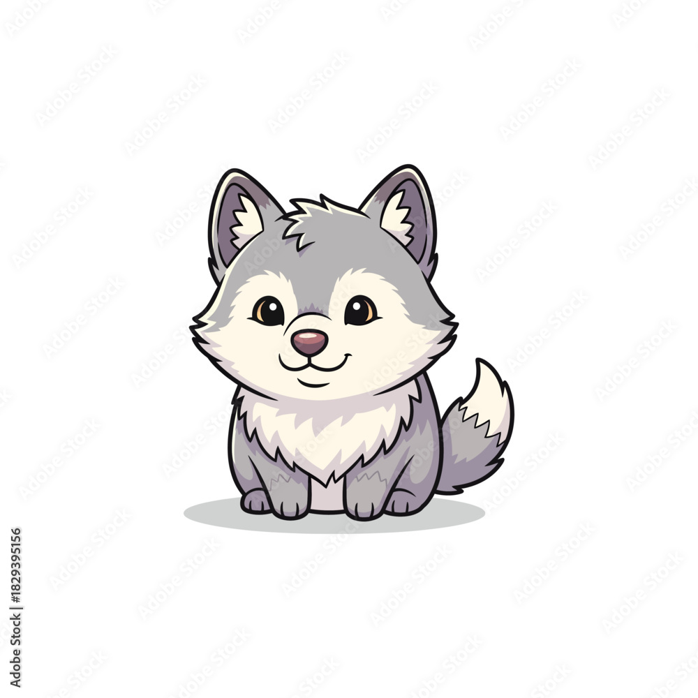 Obraz premium Charming Gray Wolf Pup Cartoon Illustration A Playful Icon
